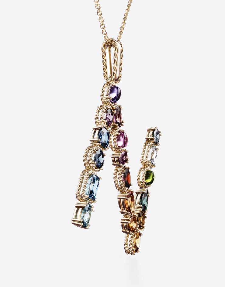 Dolce & Gabbana Rainbow alphabet N pendant in yellow gold with multicolor fine gems Gold WAMR2GWMIXN