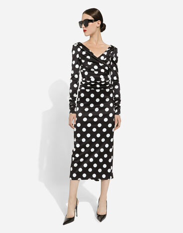 Dolce & Gabbana Satin midi dress with polka-dot print: Print F6DJFTFSIBL