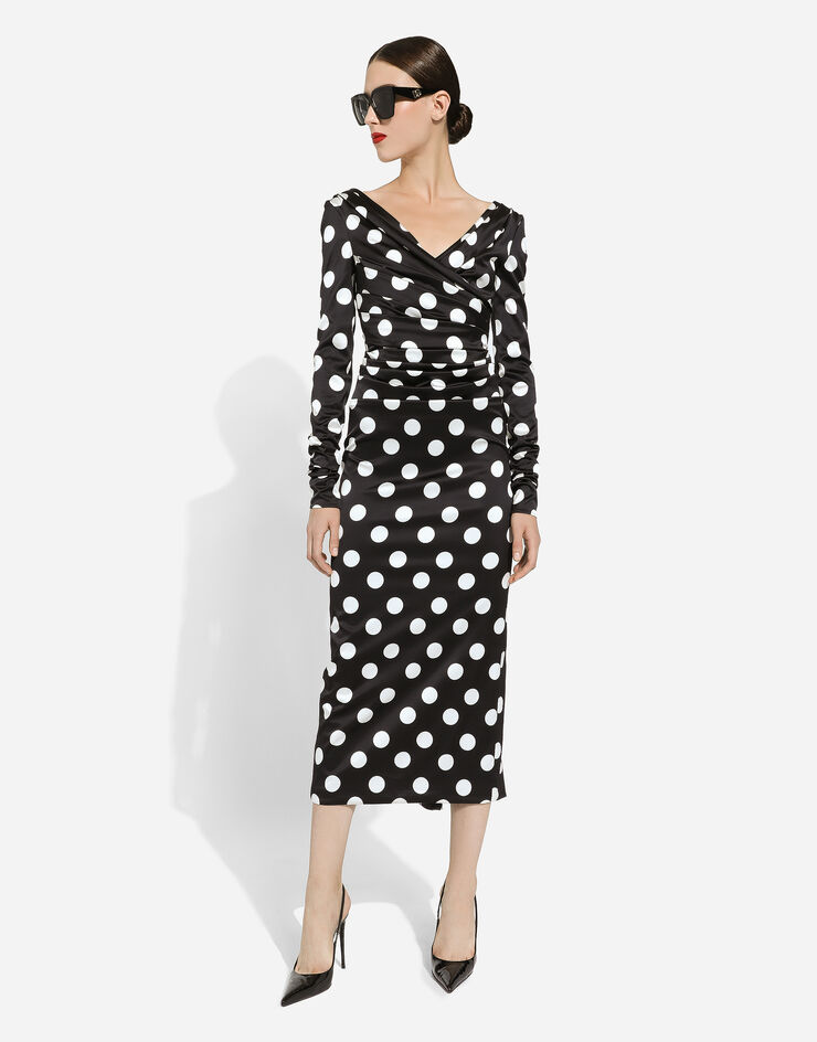 Dolce & Gabbana Satin midi dress with polka-dot print: Print F6DJFTFSIBL