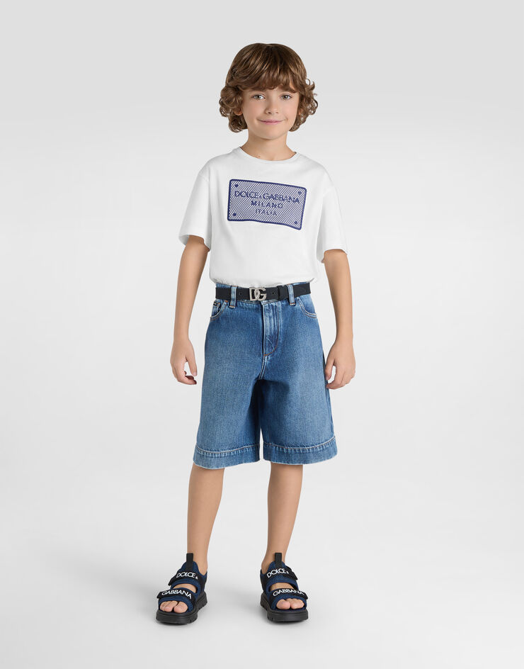 Dolce & Gabbana 로고 태그 패치 저지 티셔츠 화이트 L4JTHVG7O0T