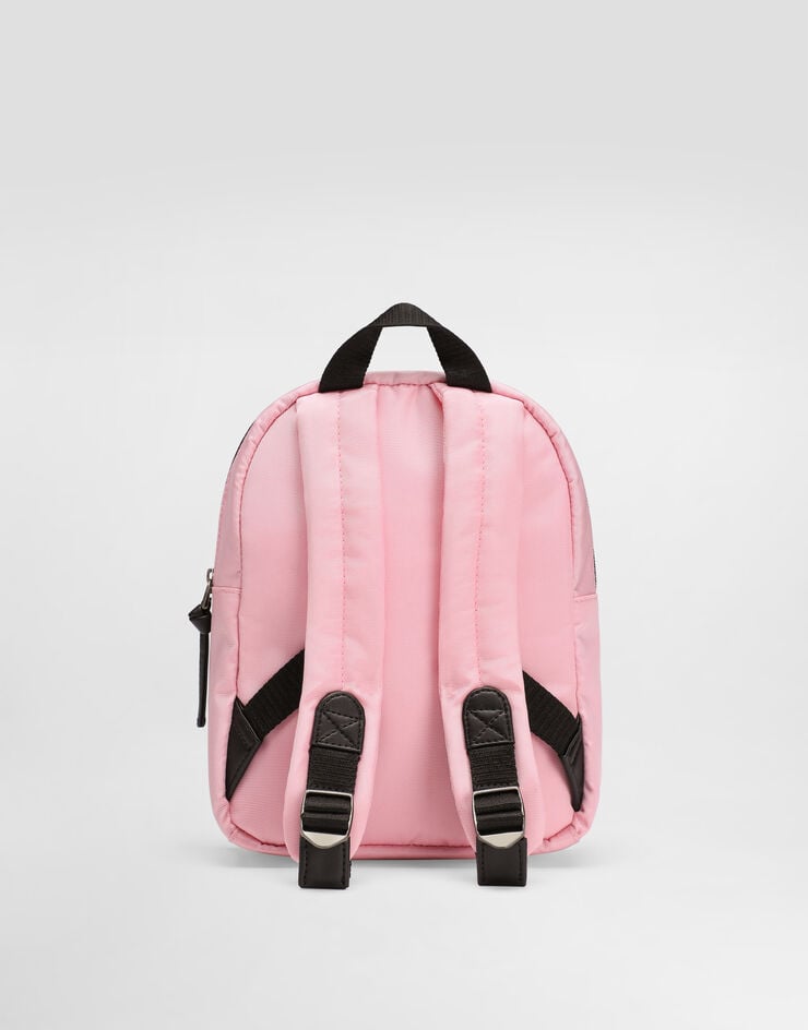Dolce & Gabbana Zaino in nylon con patch DG gommato Rosa EM0141AU927