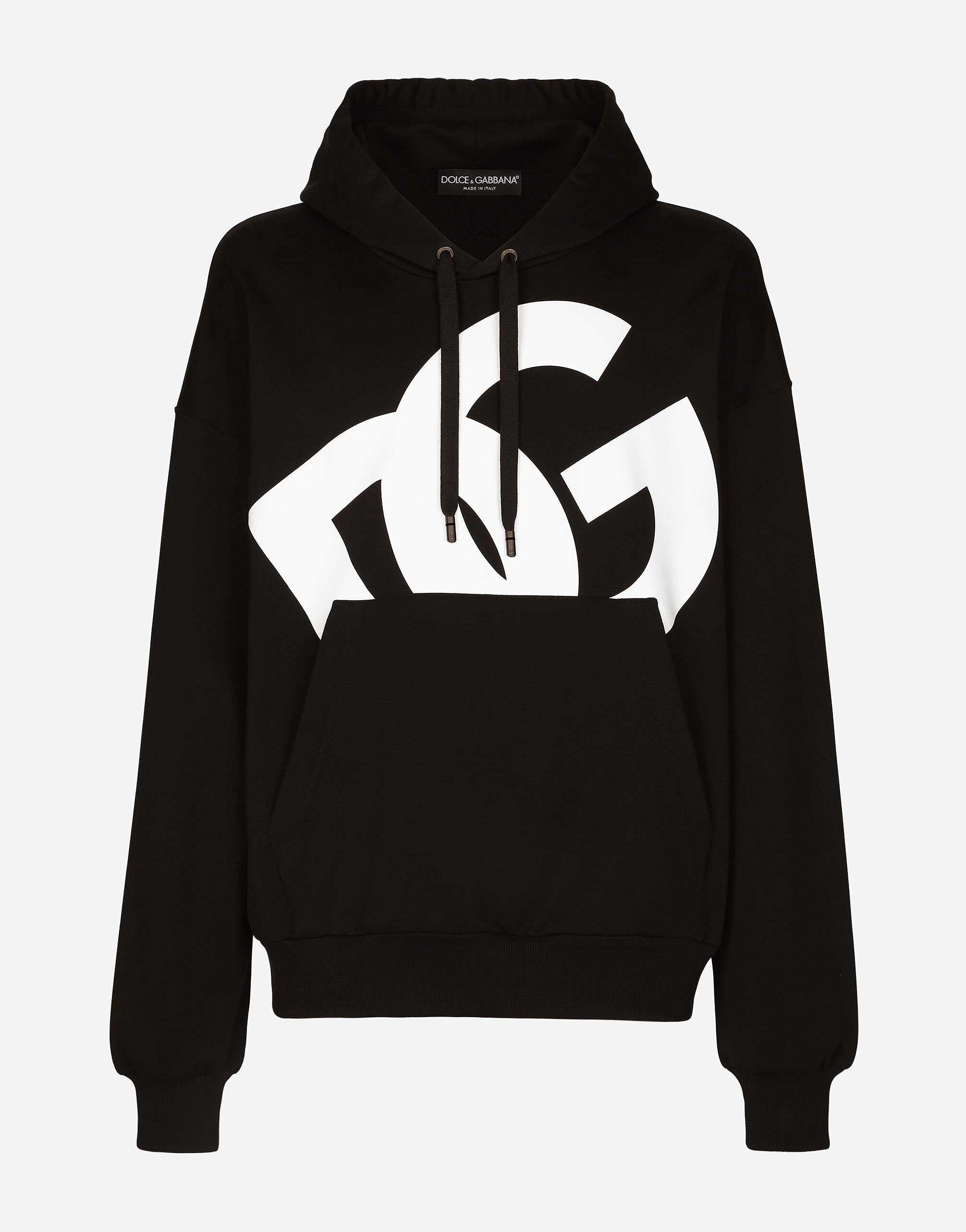 Dolce & Gabbana Jersey hoodie with DG print Black G9AKATHU7PP