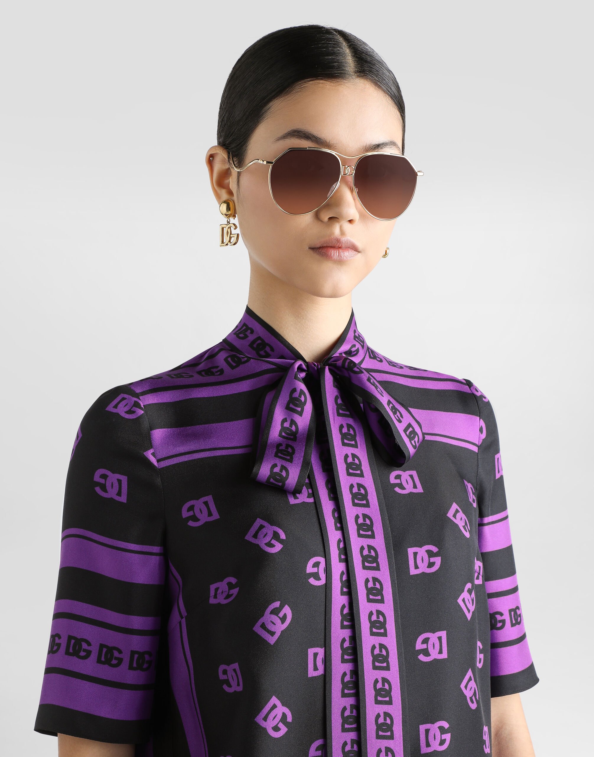 DG logo all-over print silk top in Print for Women | Dolce&Gabbana® US
