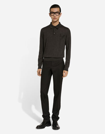 Dolce & Gabbana Long-sleeved cashmere polo-shirt with embroidered logo Grey GXZ25ZJAWXR