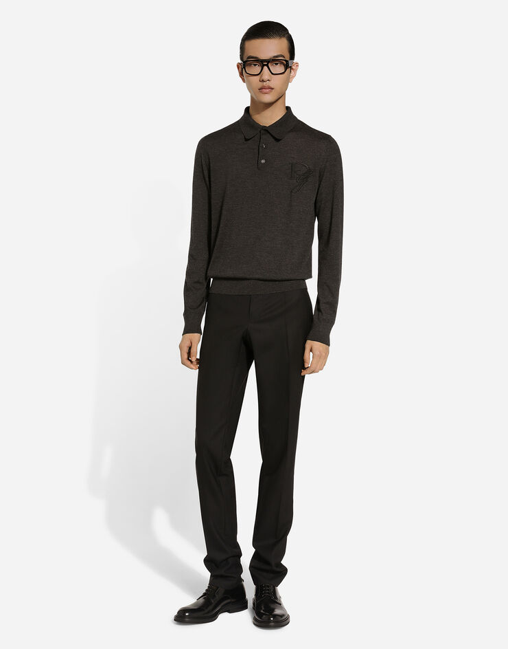Dolce & Gabbana Polo en cachemire à manches longues et logo brodé Gris GXZ25ZJAWXR