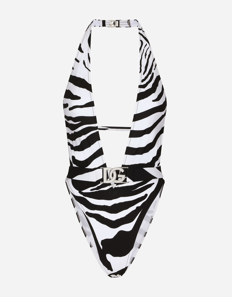 Dolce & Gabbana Zebra-print one-piece swimsuit with plunging neckline Multicolor O9B74JFSG1G