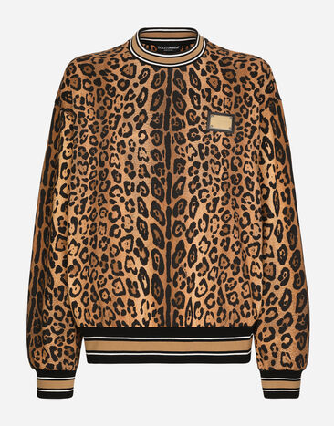 Dolce & Gabbana Round-neck sweatshirt with leopard-print Crespo and tag Print G9AYCTHJMP9