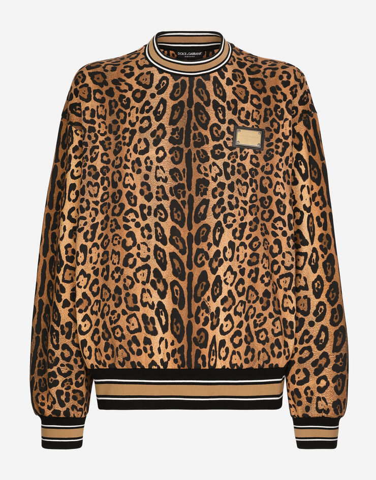 Dolce & Gabbana Sweat-shirt ras-de-cou à imprimé crespo léopard et plaquette Imprimé G9AHSTII7B4