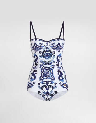 Dolce & Gabbana 马约利卡印花平杯式连体泳衣 版画 I9AFZWONO19