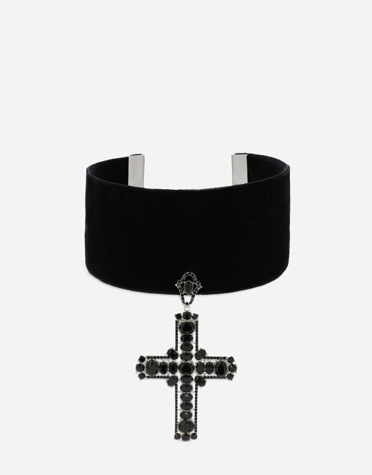 Dolce & Gabbana KIM DOLCE&GABBANA Gargantilla de terciopelo con colgante de cruz Negro WNP4C8W1111