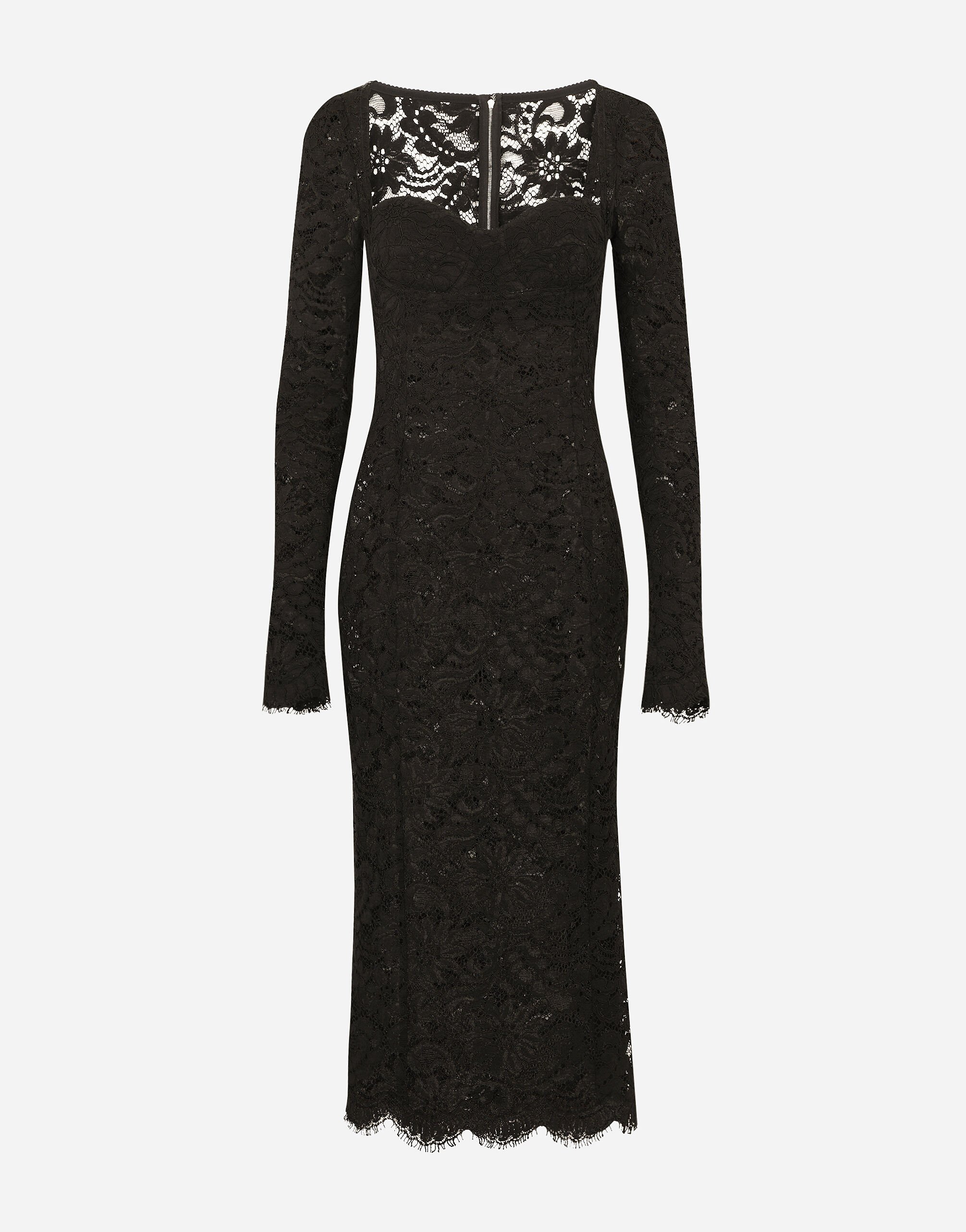 Dolce & Gabbana Lace calf-length dress with scalloped detailing White BE1447AW576