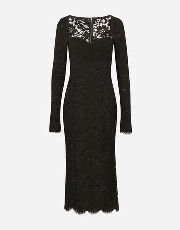 Dolce & Gabbana Lace calf-length dress with scalloped detailing Black F6ZB4TFLM96