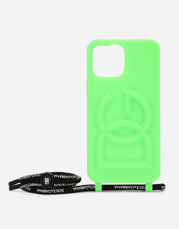 Dolce & Gabbana Funda para iPhone 13 Pro Max de goma con logotipo en relieve Verde BP3232AG816