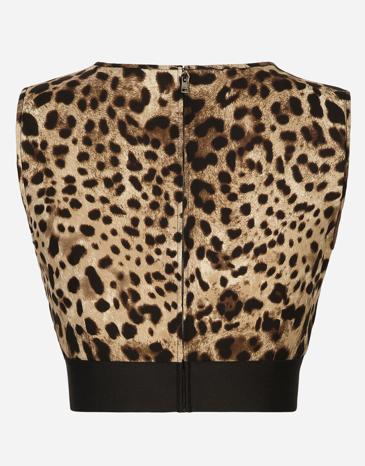 Dolce & Gabbana Top aus Charmeuse Leoprint Animal-Print F772ETFSADD