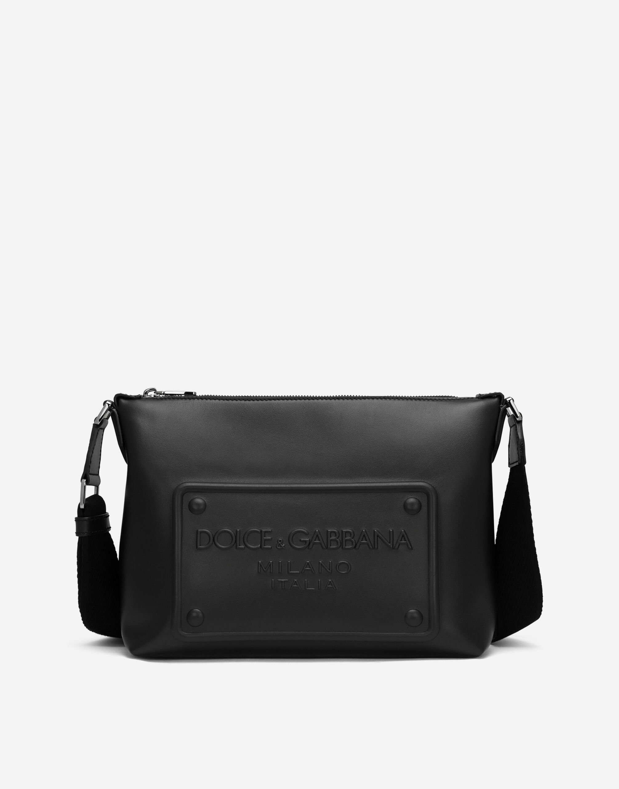 Calfskin crossbody bag with raised logo in Black for Men Dolce Gabbana US