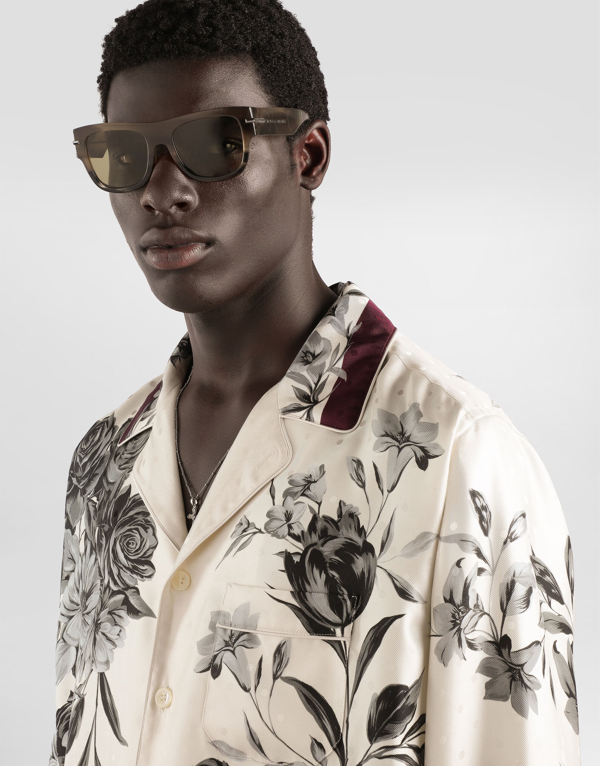 Flower bouquet-print twill shirt in Multicolor for Men