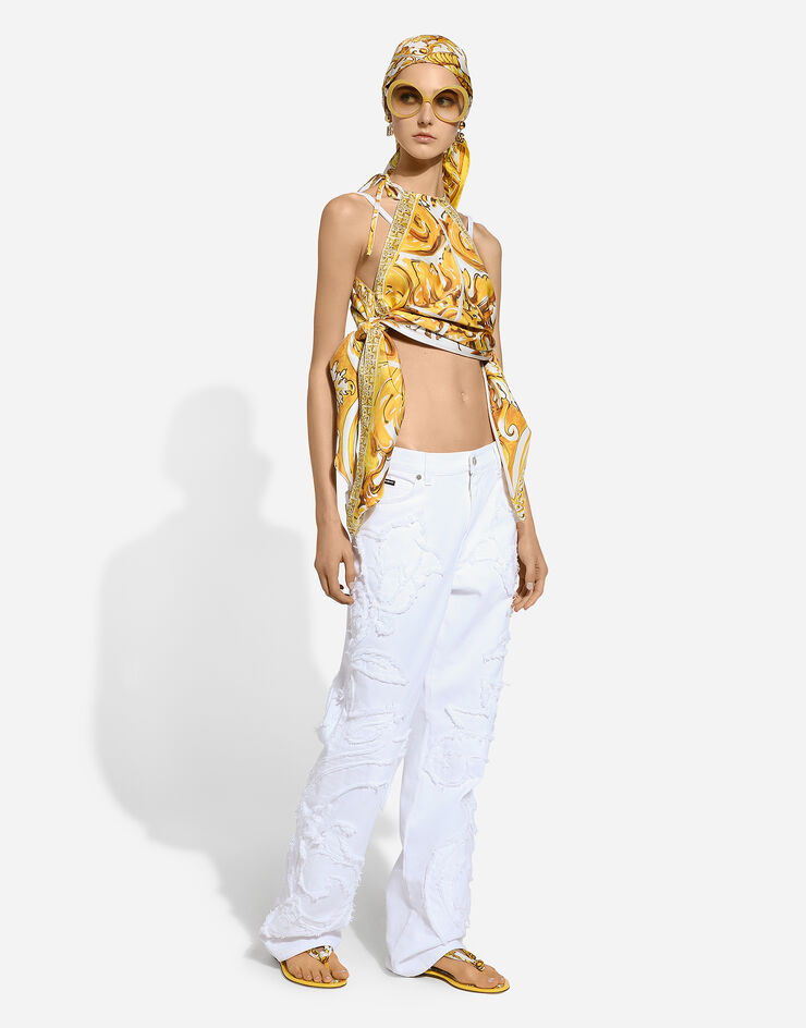 Silk twill halterneck top with majolica print in Print for Women  