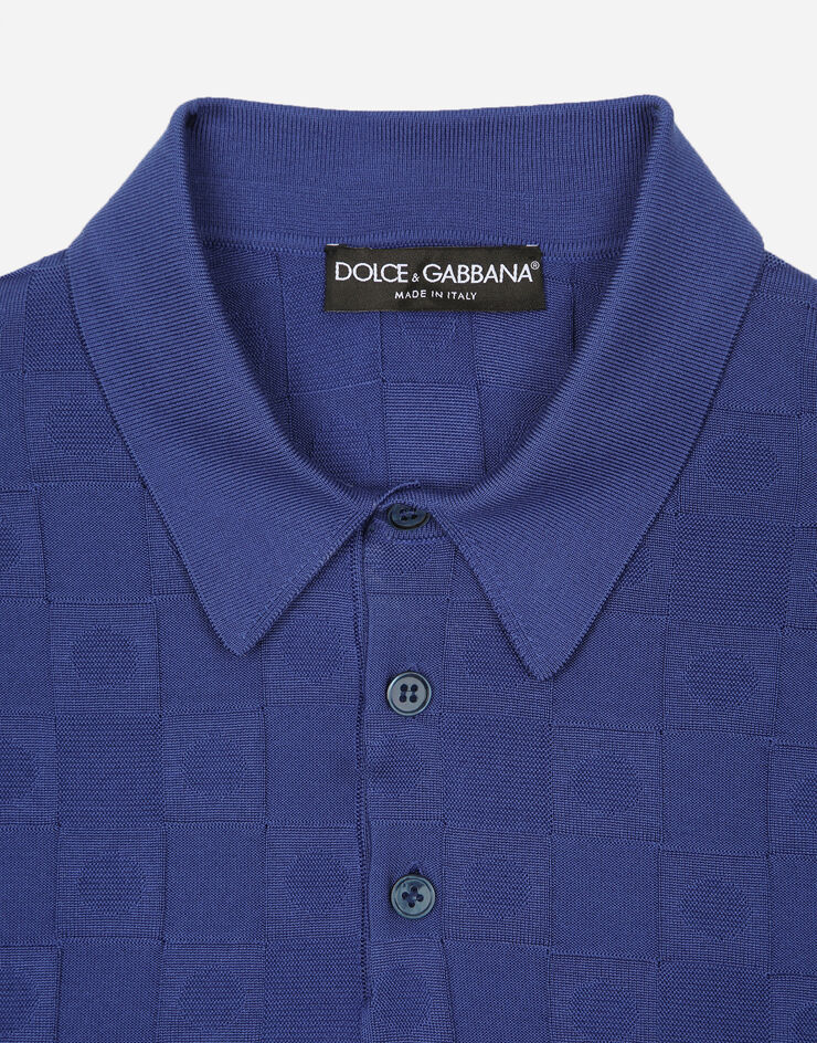 Dolce&Gabbana 3D 체크무늬 실크 자카드 폴로 셔츠 스카이블루 GXP68TJBSC6