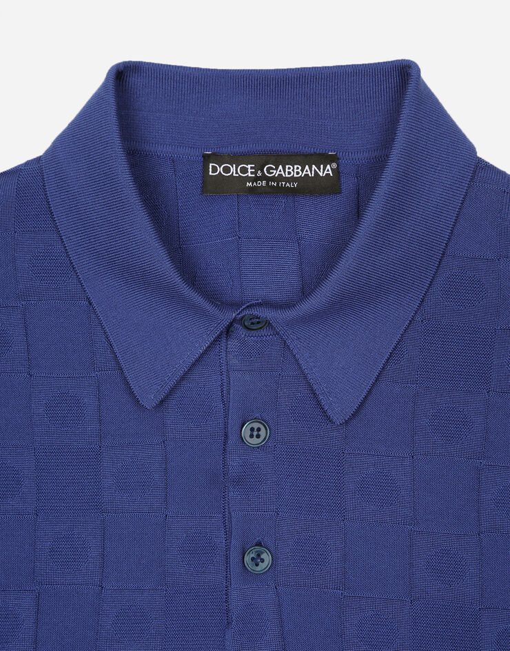 Dolce&Gabbana ポロスタイルセーター シルク 3Dスクエアジャカード ブルー GXP68TJBSC6