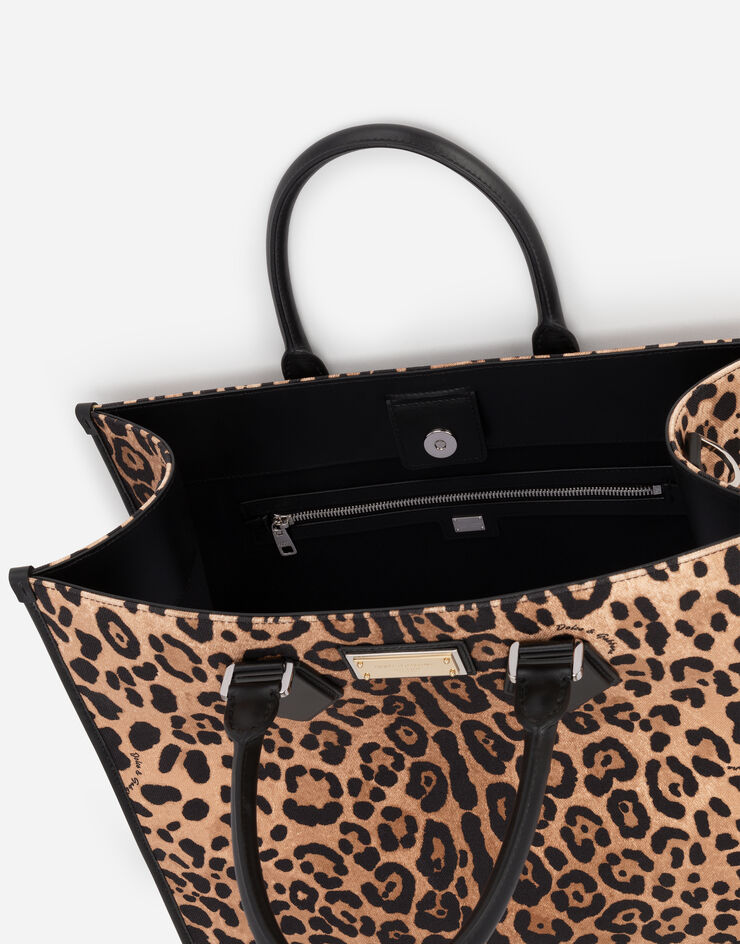 Dolce & Gabbana Leopard-print canvas shopper with calfskin nappa details Multicolor BM1796AY859