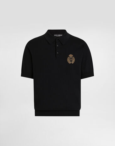 Dolce & Gabbana Cotton polo-shirt with heraldic patch Blue GXZ02ZJBCG3