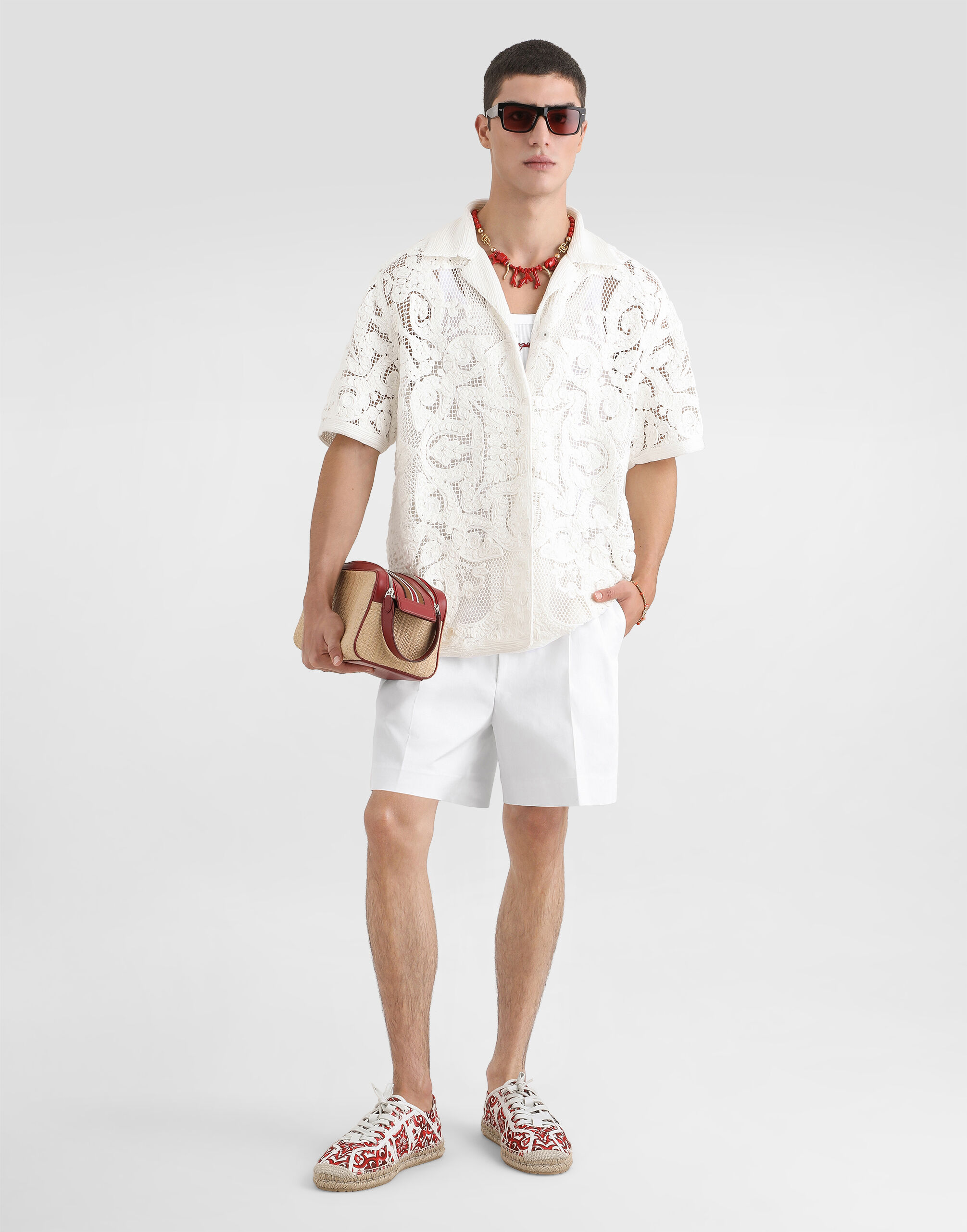 Cotton shirt with macramé embroidery