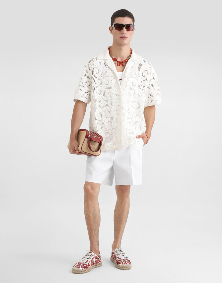 Dolce & Gabbana Cotton shirt with macramé embroidery Cream GXVAGZJBCKM