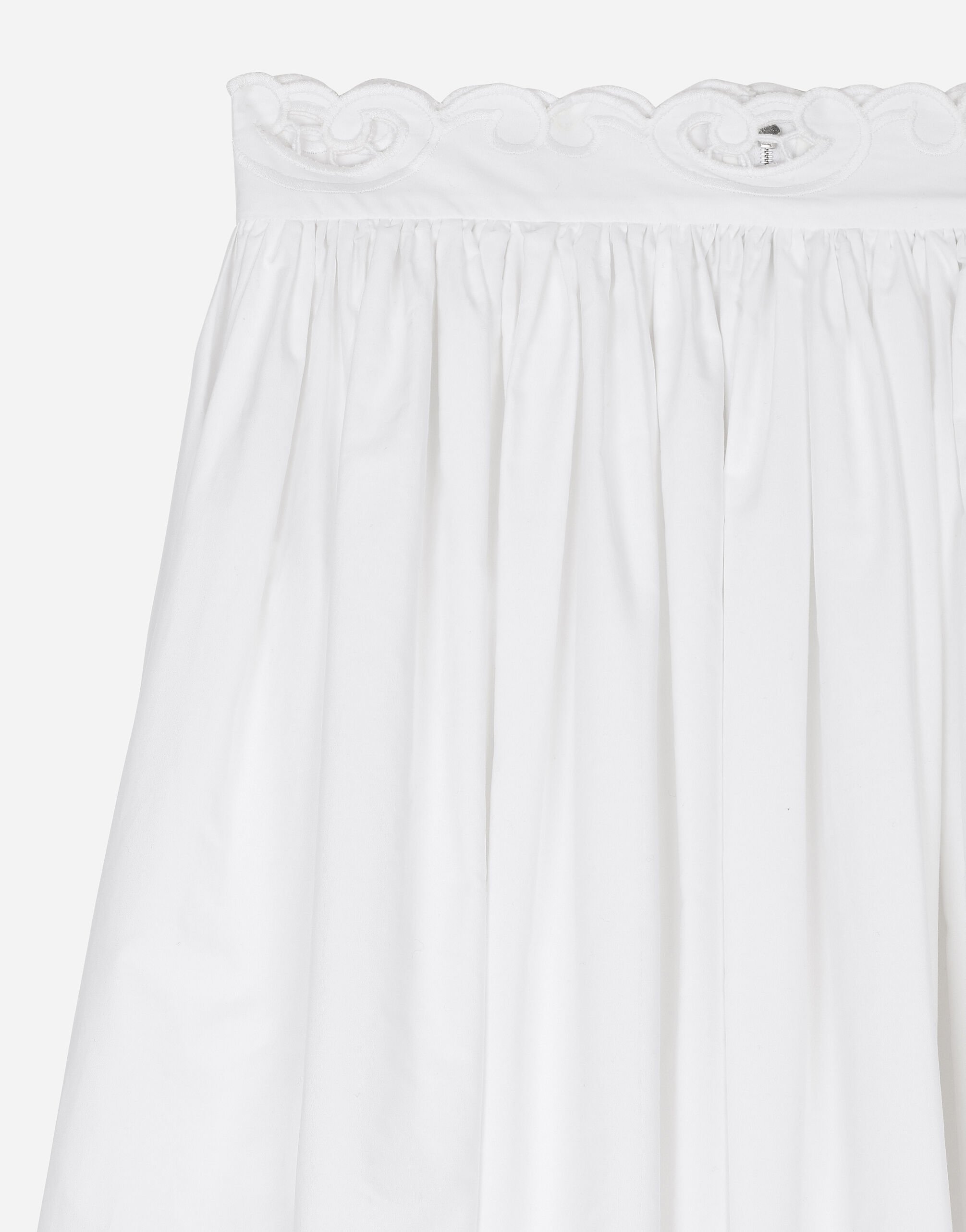 Long cotton circle skirt with cut-out detailing in White for