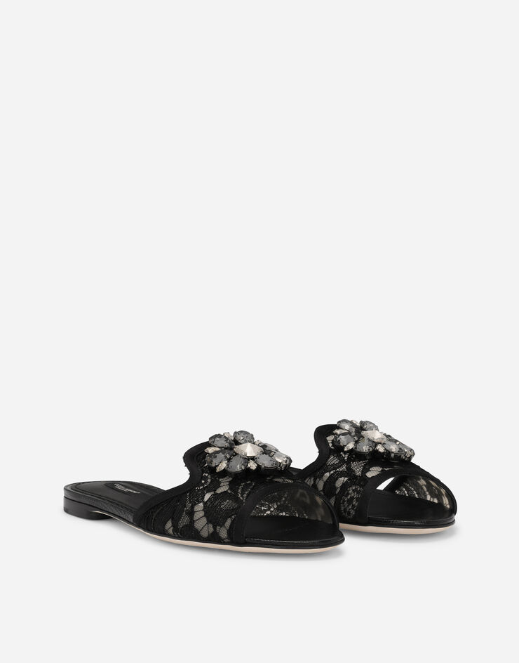 Dolce & Gabbana Lace rainbow slides with brooch detailing Black CQ0023AG667