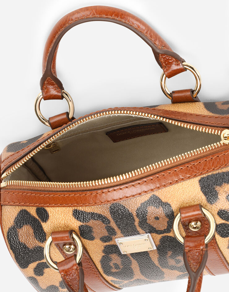 Dolce & Gabbana Small box satchel in leopard-print Crespo with branded plate Multicolor BB6930AW384