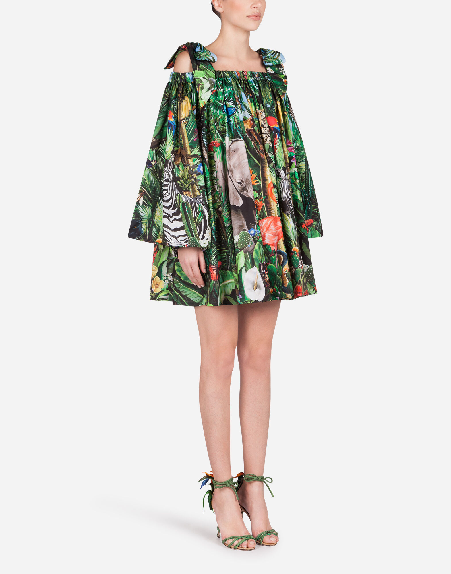 【Dolce & Gabbana】ショート コットンポプリンドレス SHORT POPLIN DRESS WITH BRACES AND JUNGLE PRINT