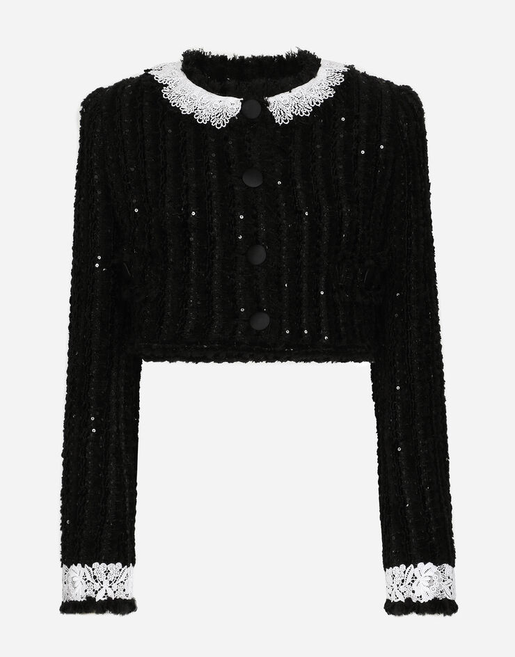 Dolce & Gabbana Kurze Tweedjacke Mikropailletten Black F27AHTHUMKN