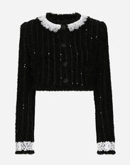 Dolce&Gabbana Short tweed jacket with micro-sequin embellishment Black F6DKITFU1AT