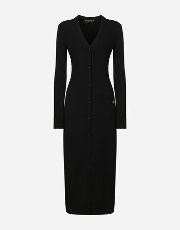 Dolce & Gabbana Long stretch viscose knit cardigan with DG logo Print F6IAPTFSUBV
