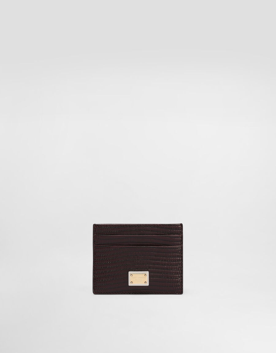 Iguana-print leather card holder