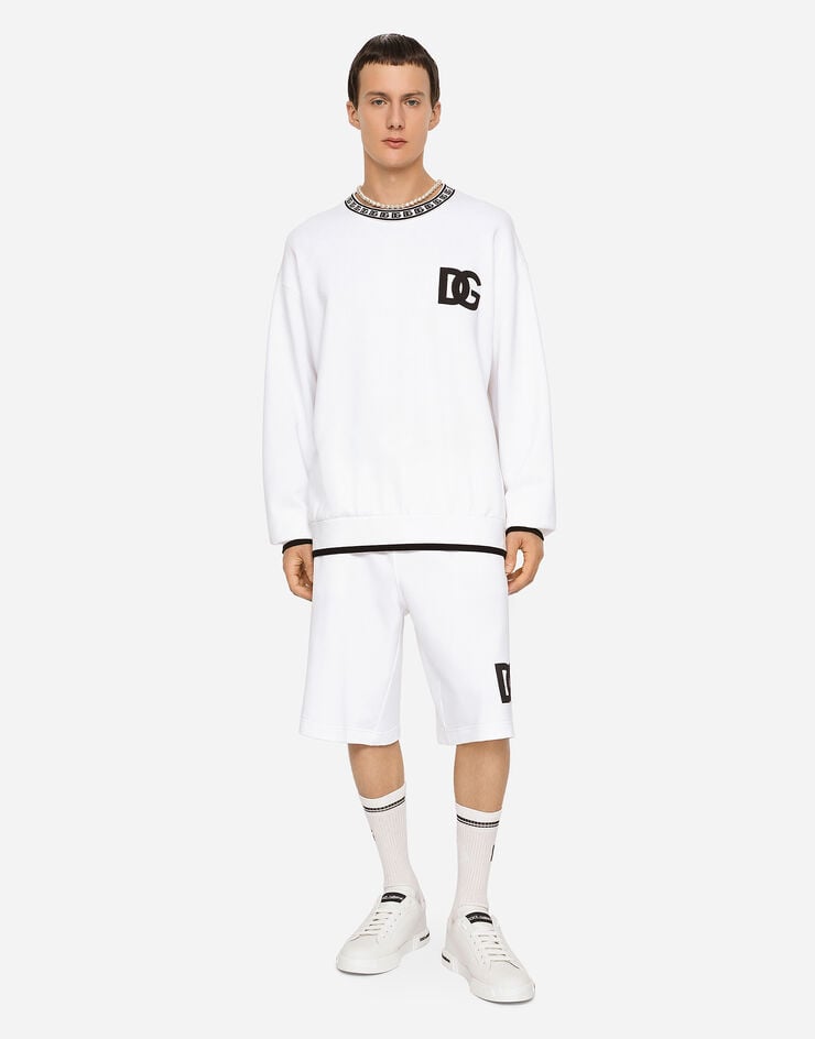 Dolce & Gabbana Sweat-shirt ras de cou en jersey à broderie DG Blanc G9ZK9ZFU7DU