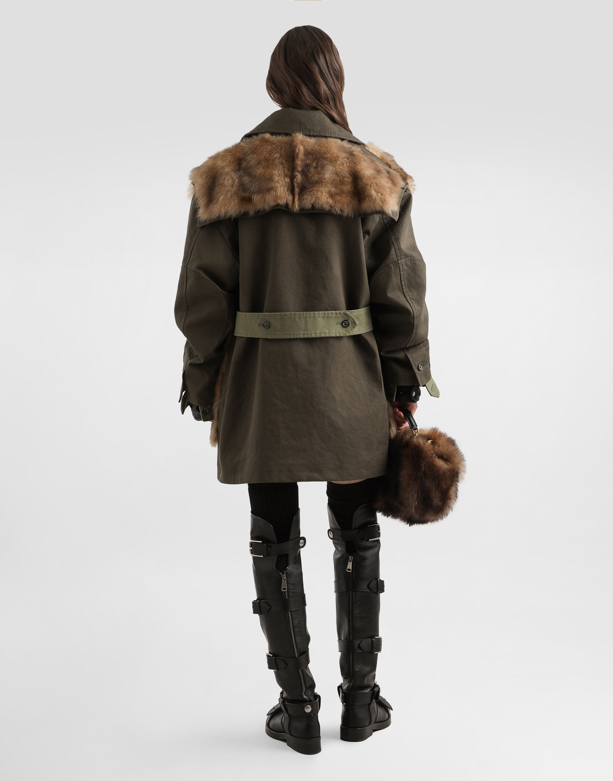 Long jacket in resin-coated gabardine in Green for Women