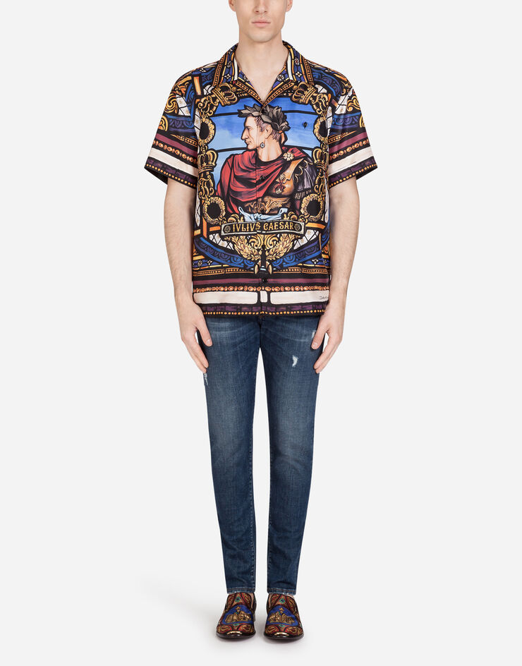 Dolce & Gabbana SILK HAWAII SHIRT WITH JULIUS CESAR PRINT MULTICOLORE G5FX9TFI1K5