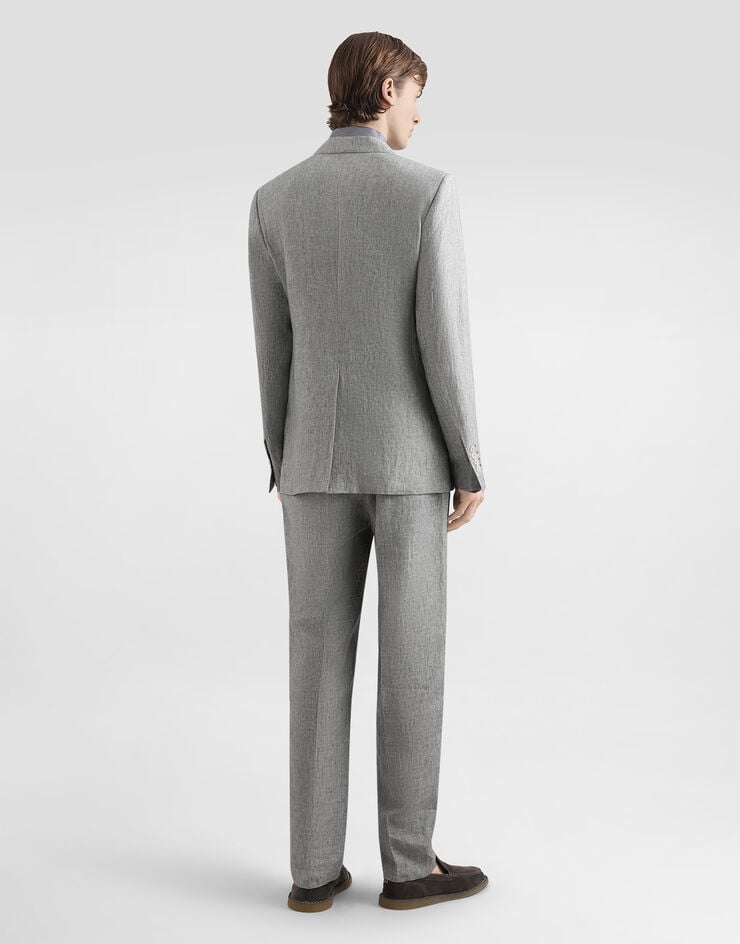 Dolce & Gabbana Sicilia light double-breasted jacket in linen canvas Grey G2QS7TFU4MF