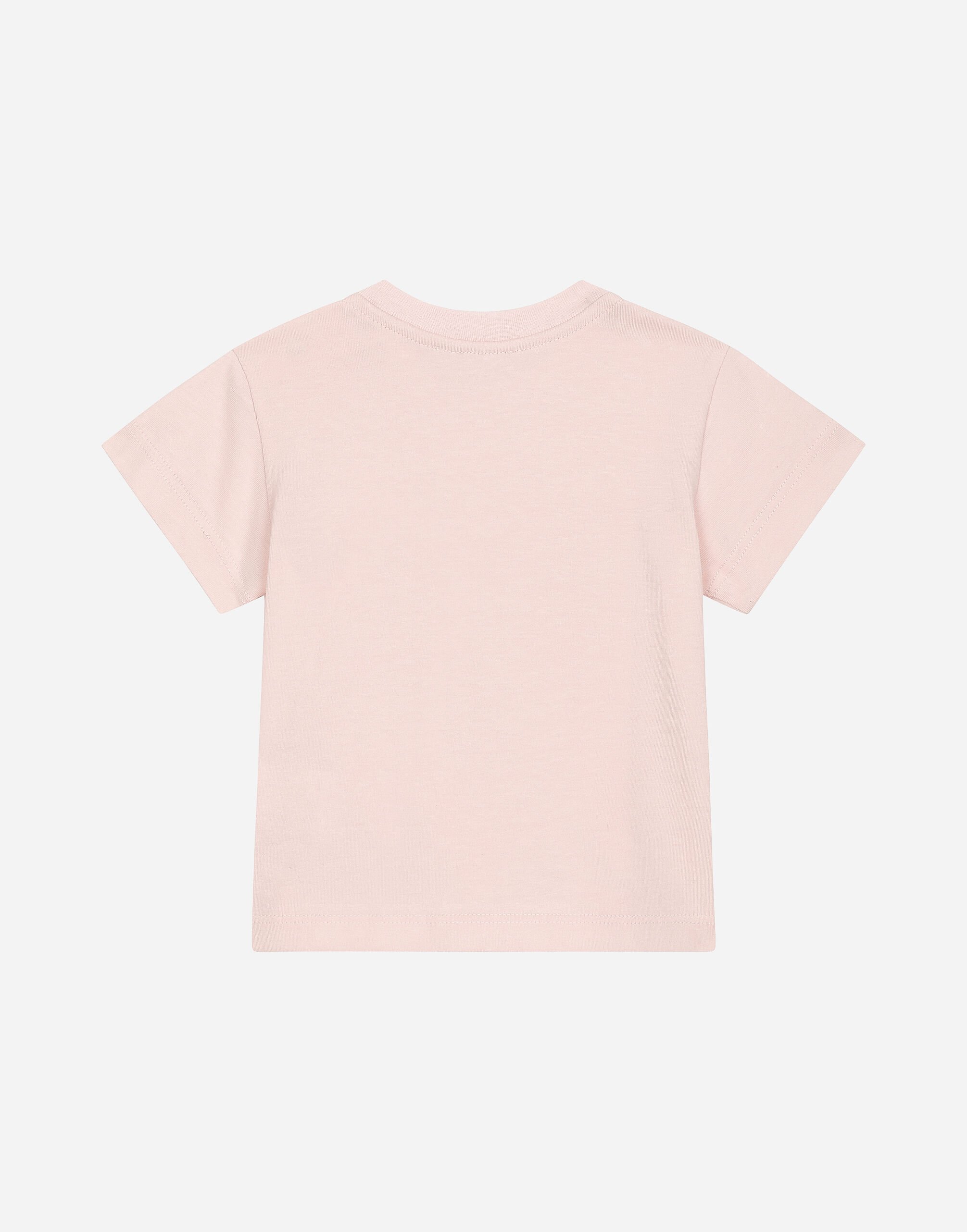 DOLCE & GABBANA レディース ピンク ロゴ Tシャツ Oversize jersey T-shirt with raised DG logo embroidery in