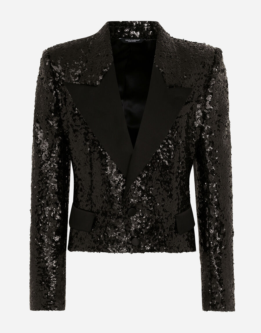 Short single-breasted jacket with sequin embellishment