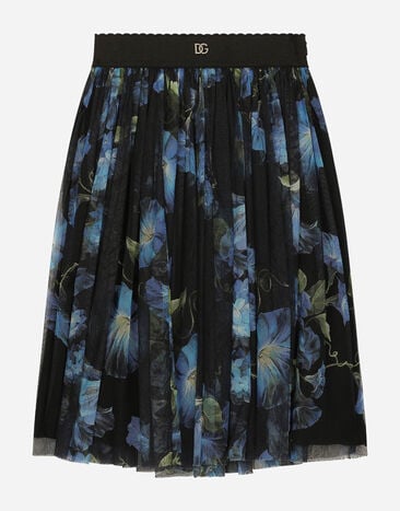 Dolce & Gabbana Long tulle skirt with bluebell print Imprima L53DU9HS5Q4