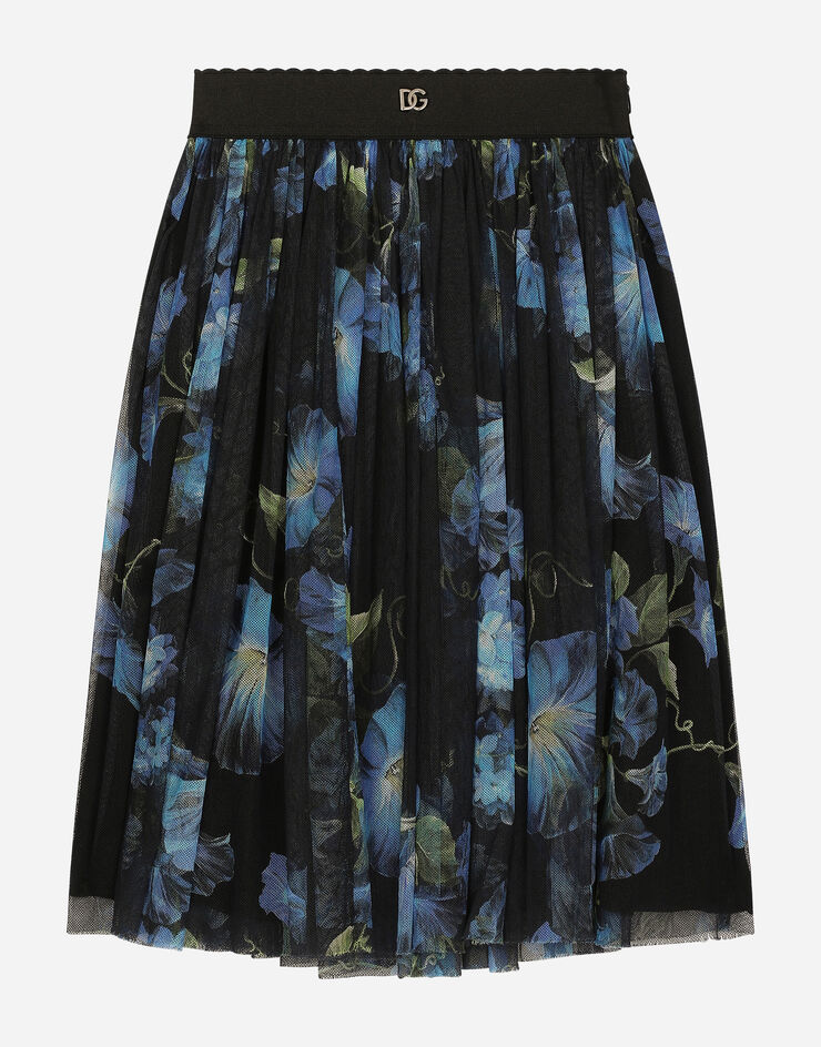 Dolce & Gabbana Long tulle skirt with bluebell print Imprima L55I00HS5Q3