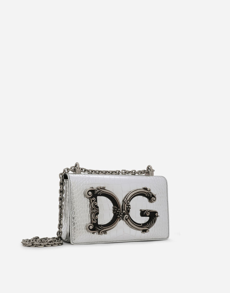 Dolce & Gabbana Foiled crocodile-print calfskin DG Girls bag Silver BB6498AQ600