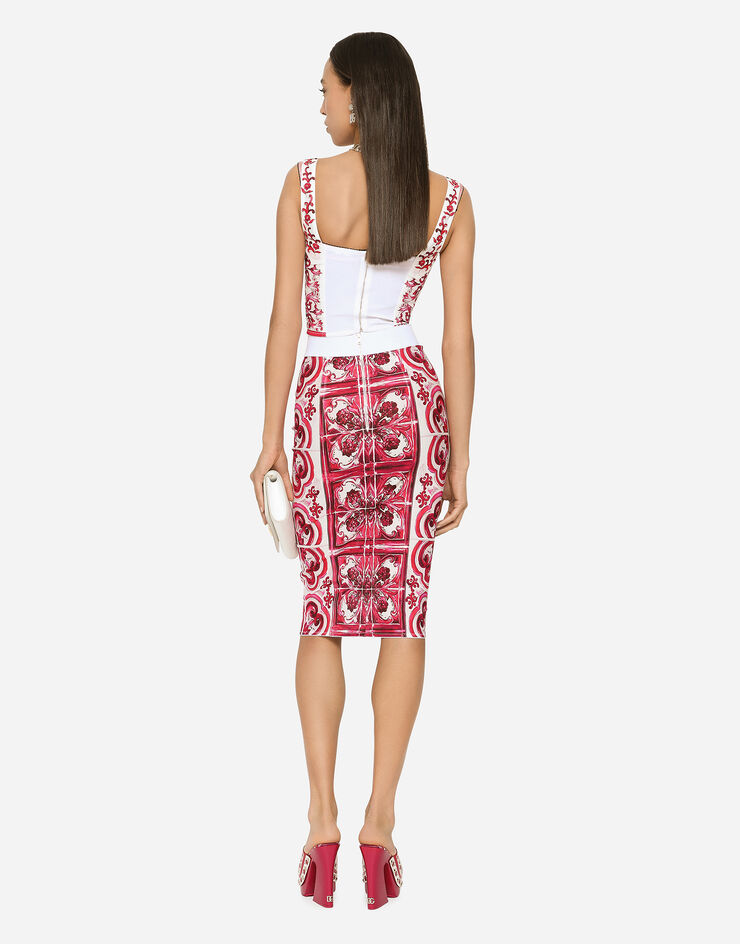 Dolce&Gabbana Majolica-print marquisette pencil skirt Multicolor F4K33TFPSH6