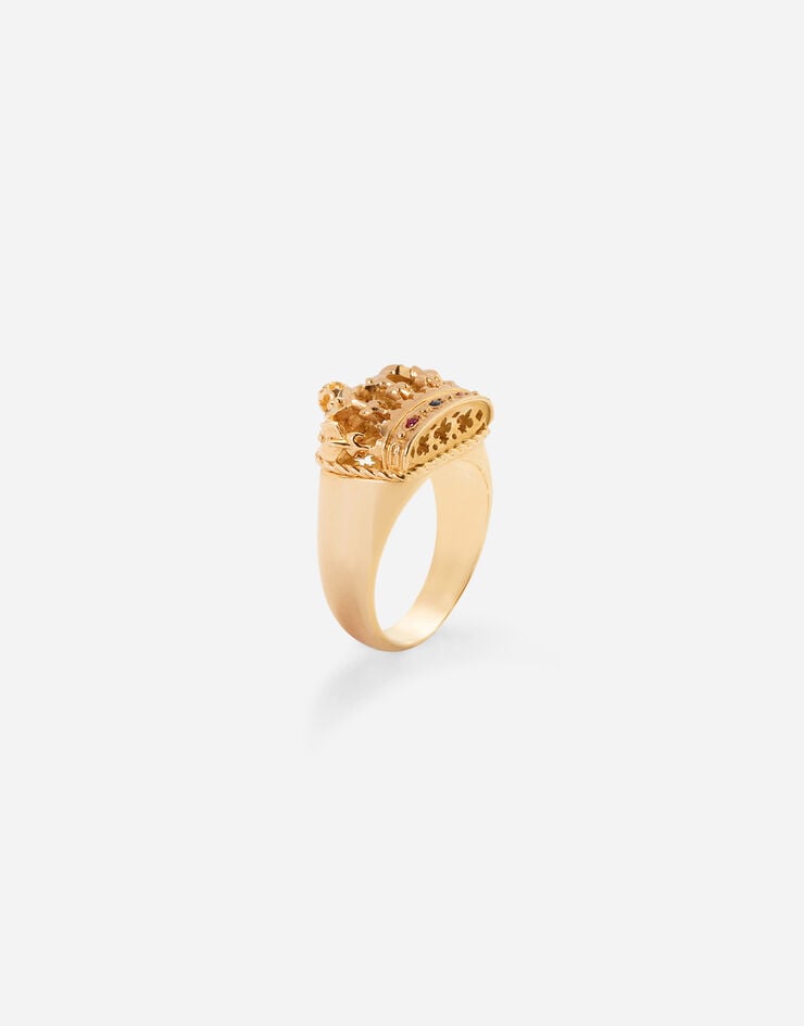 Dolce & Gabbana Anillo Crown con corona en oro amarillo, rubíes y zafiro Dorado WRLK2GWYE01