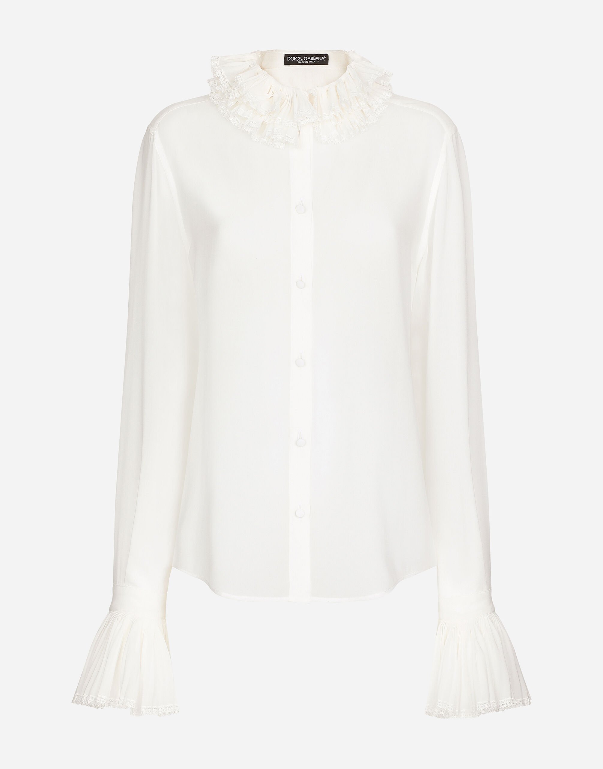Chemise en georgette avec col et poignets plisses en Blanc pour femme Dolce Gabbana