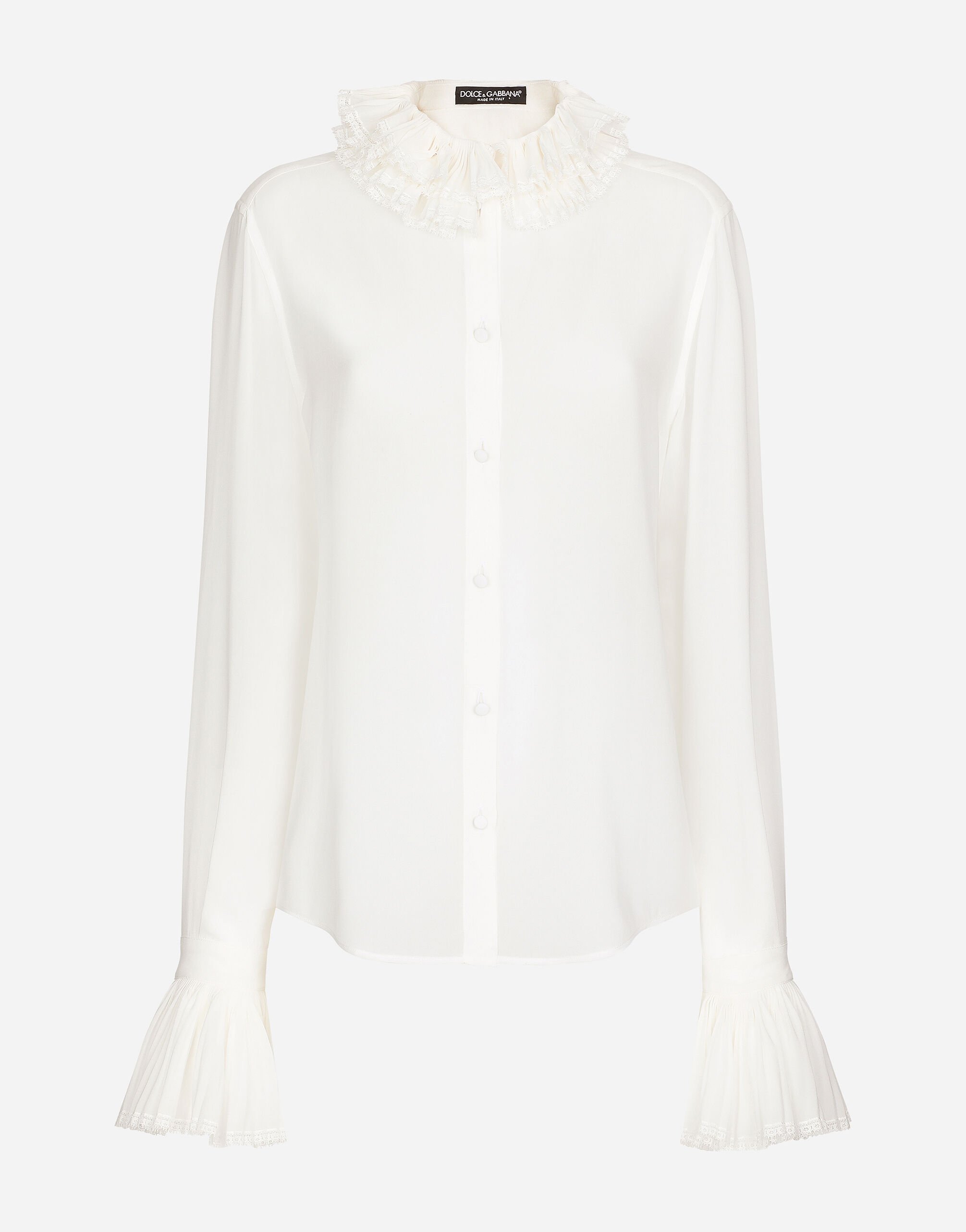 ホワイトのウィメンズ Georgette shirt with pleated cuffs and collar 