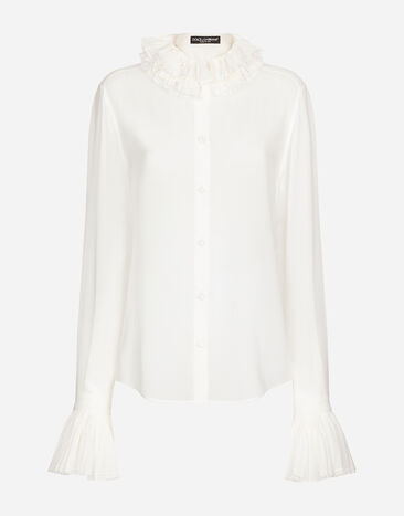 Dolce & Gabbana Georgette shirt with pleated cuffs and collar details White F5S22TFUAFU