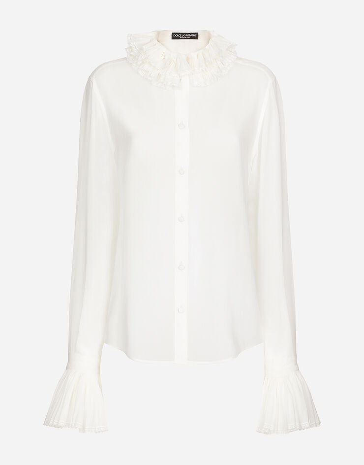 Dolce & Gabbana Camisa de georgette con detalles en el cuello y puños plisados Blanco F5S22TFUAFU